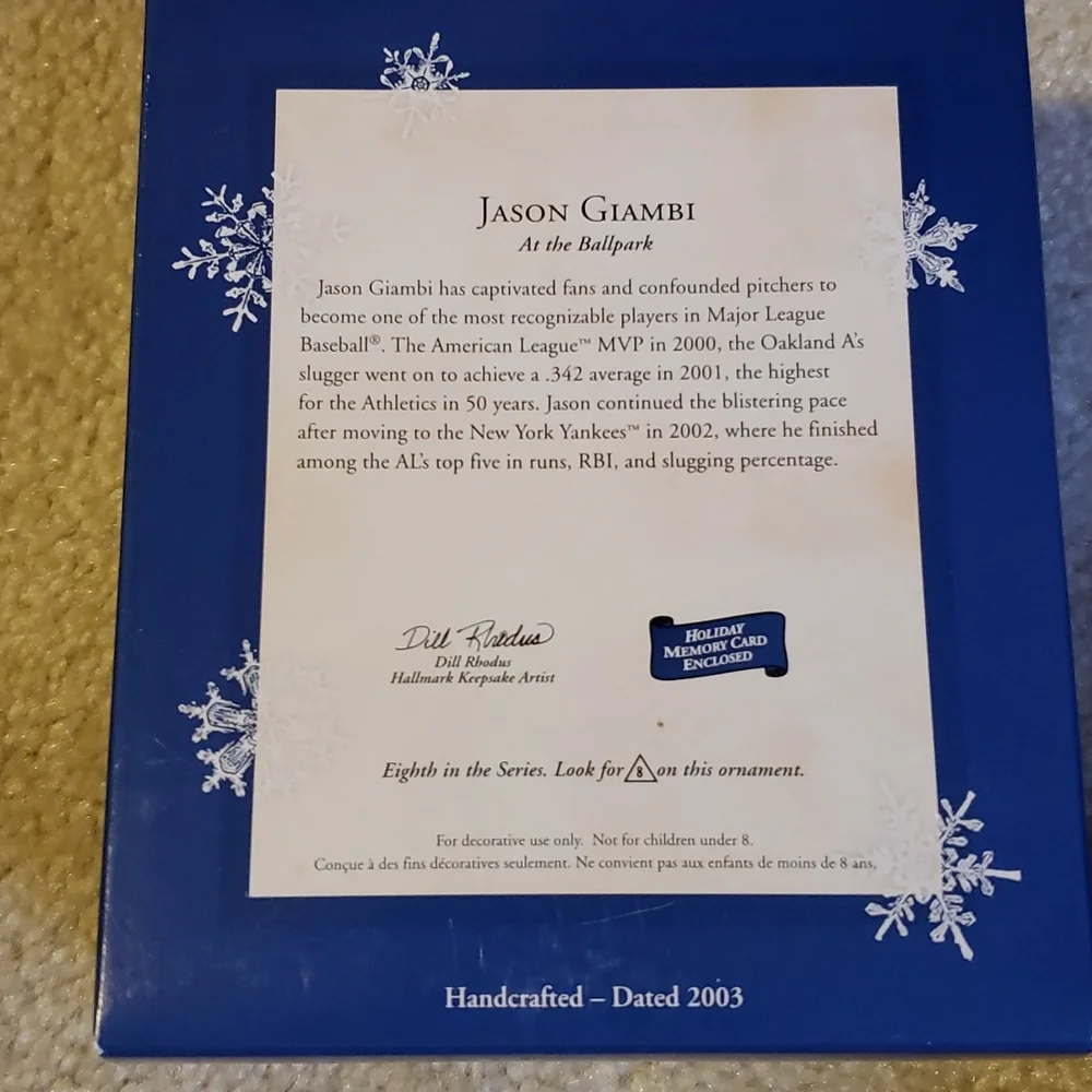 Hallmark 2003 At The Ballpark JASON GIAMBI Holiday Christmas Ornament